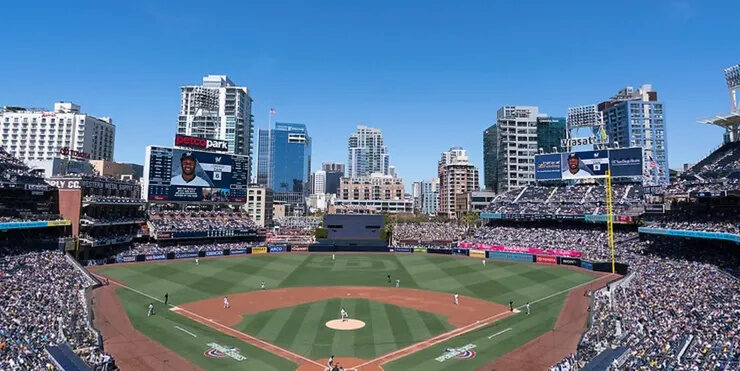 Petco Park baseball stadium with downtown San Diego skyline